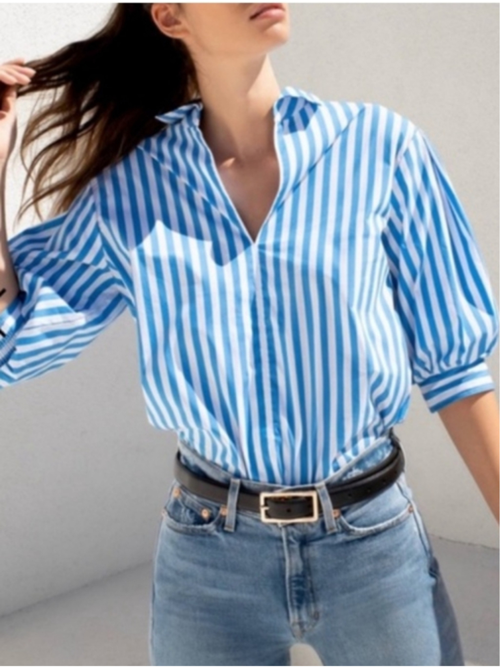 AYR Capeside Striped Puff Sleeve V-Neck Popover Top
Blouse Size XL